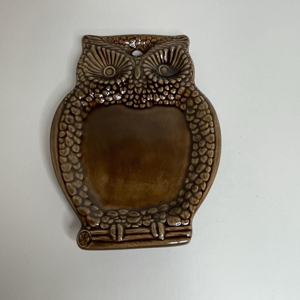 Ceramic Owl Plate Country Kitchen Decor Brown Trinket Holder Hang Homemade 6"